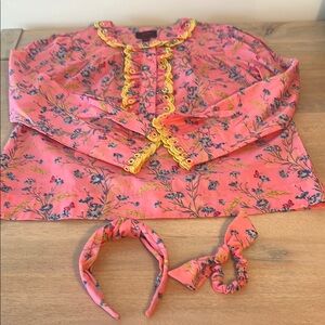 J Crew Cotton Perfect Shirt Liberty -Pink Blouse with Yellow Accents